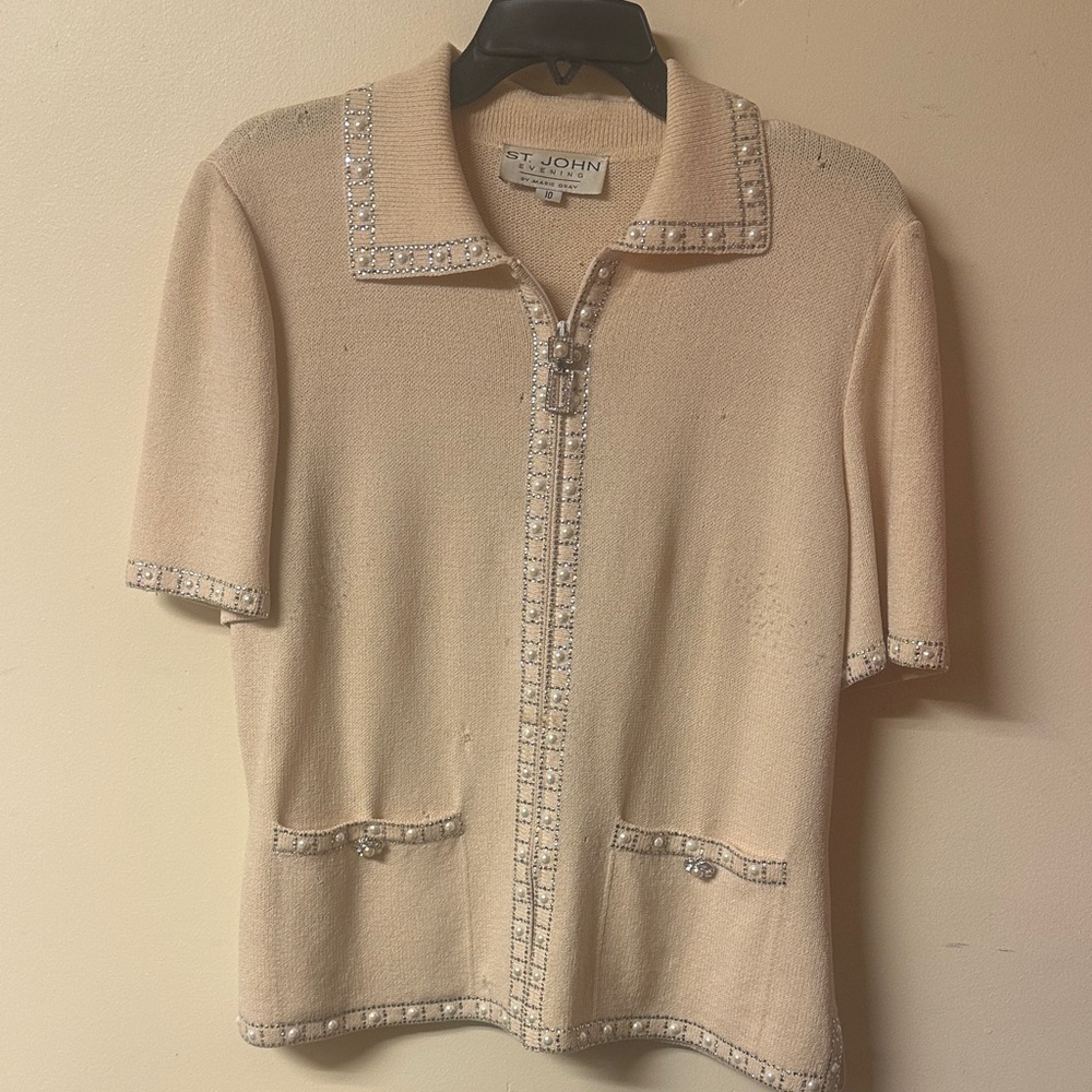 St. John Collection Cream Short Sleeve Jacket